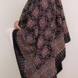 Ajrak Hijab - Black & Burgandy
