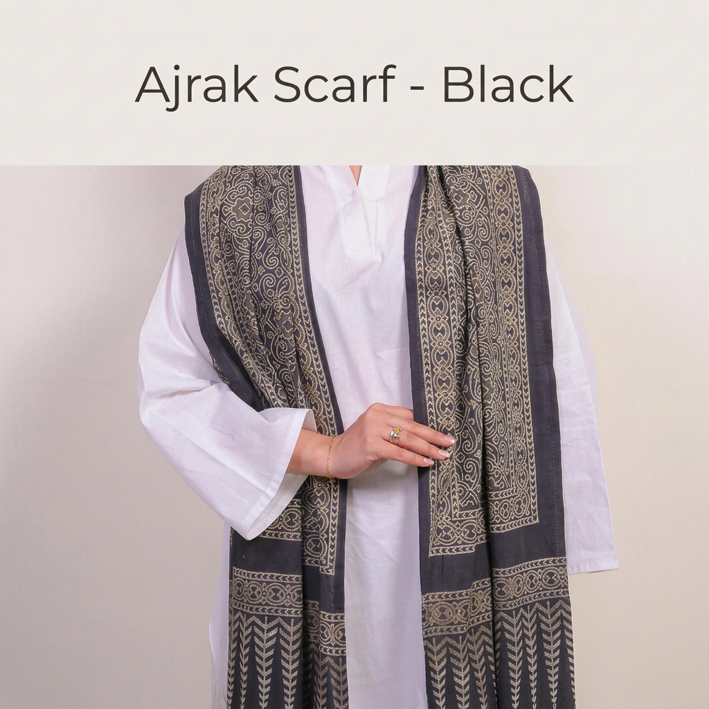 Ajrak Scarf – Black