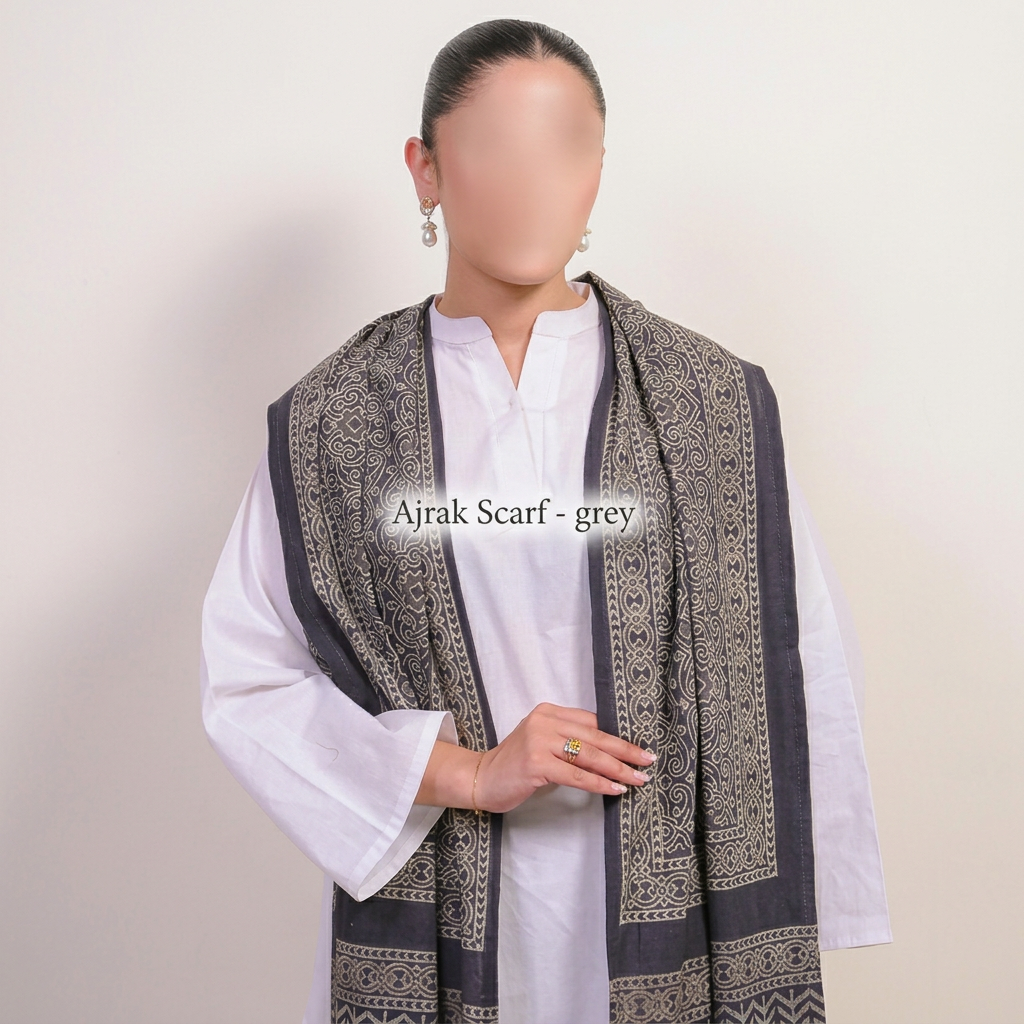 Ajrak Scarf - Grey