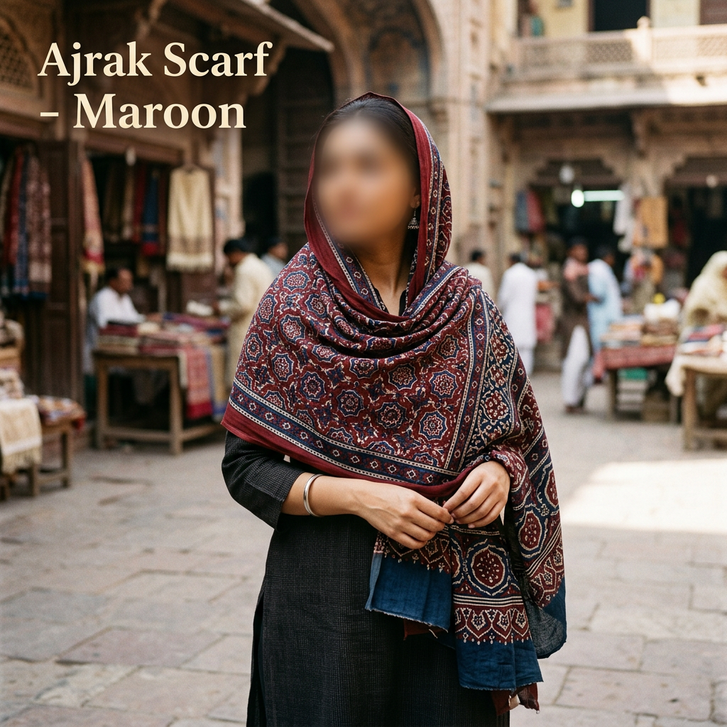 Ajrak Scarf – Maroon