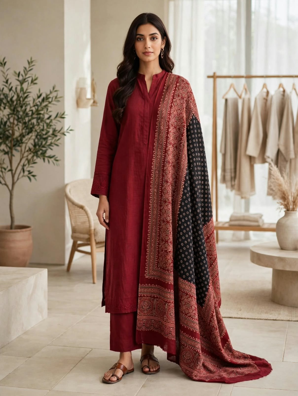 Ajrak Shawl – Maroon - Image 2