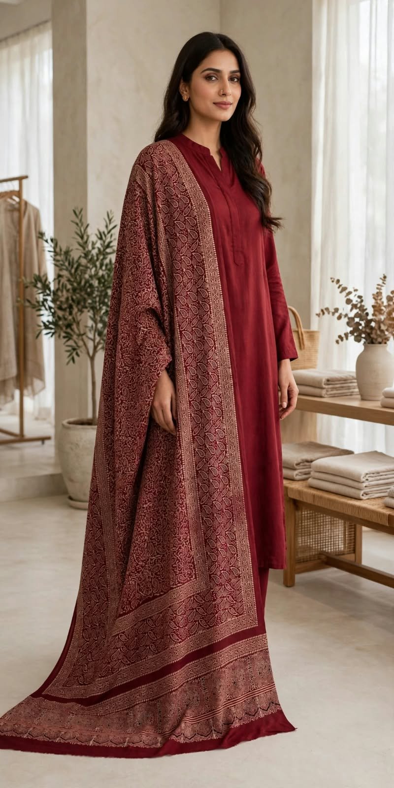 Ajrak Shawl – Maroon - Image 4