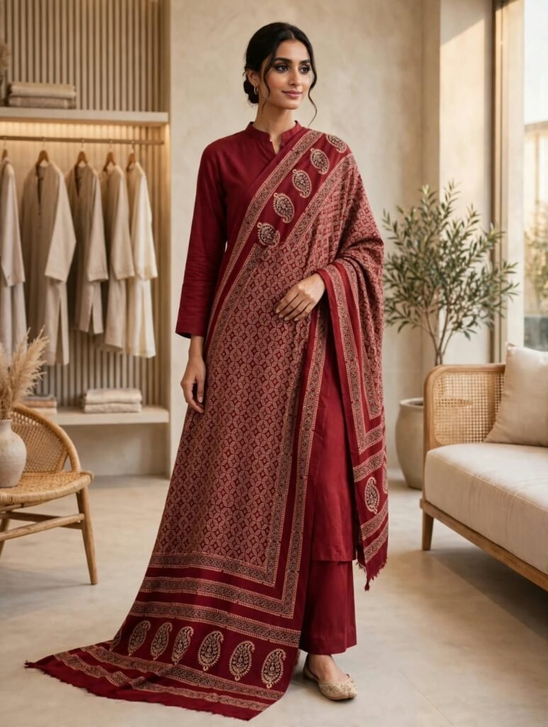 Ajrak Shawl – Maroon